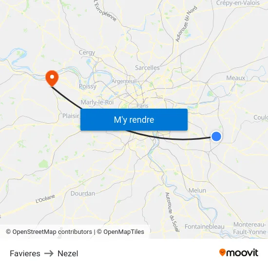 Favieres to Nezel map