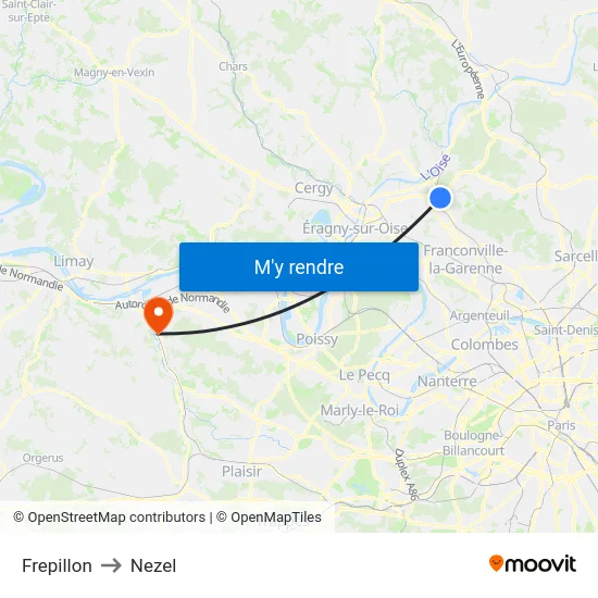 Frepillon to Nezel map