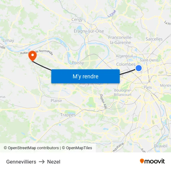 Gennevilliers to Nezel map