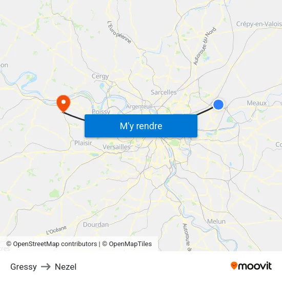 Gressy to Nezel map