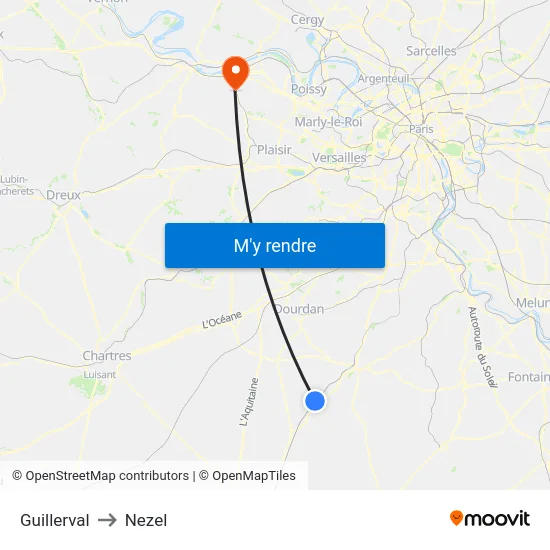 Guillerval to Nezel map