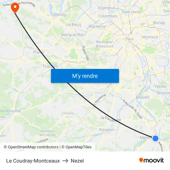 Le Coudray-Montceaux to Nezel map