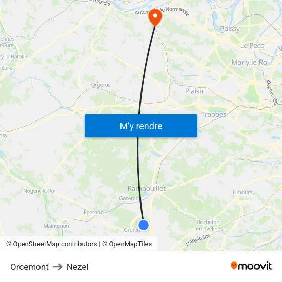 Orcemont to Nezel map