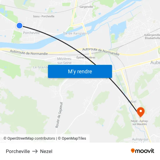 Porcheville to Nezel map