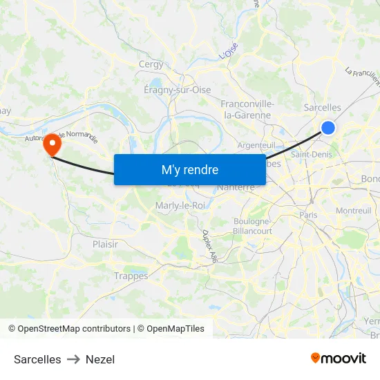 Sarcelles to Nezel map