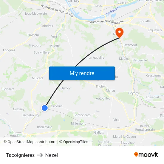 Tacoignieres to Nezel map