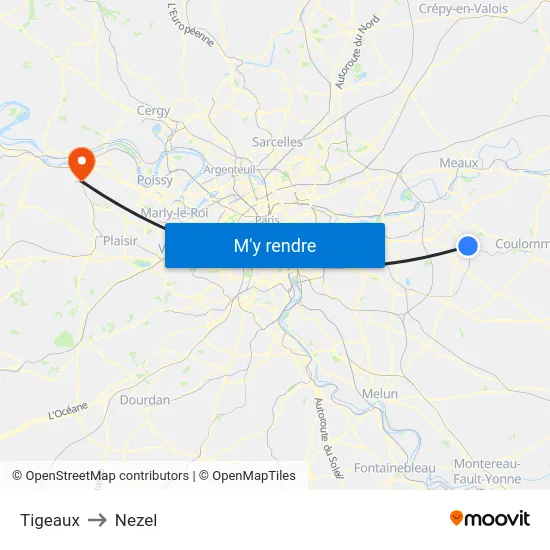 Tigeaux to Nezel map