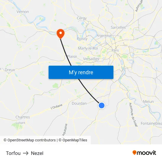 Torfou to Nezel map