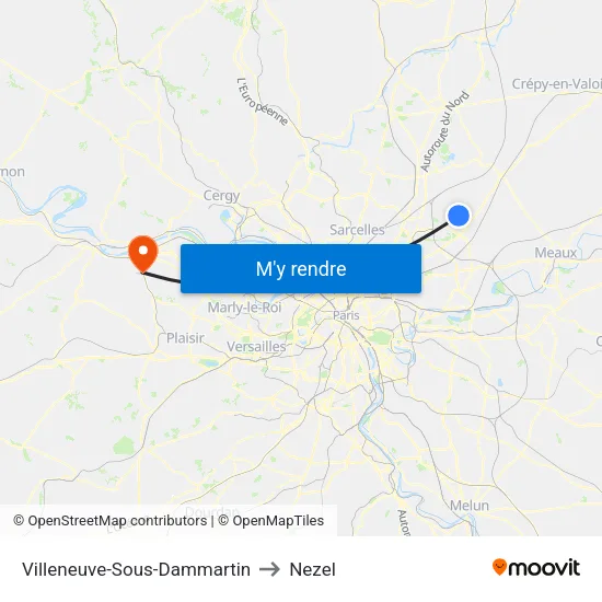 Villeneuve-Sous-Dammartin to Nezel map