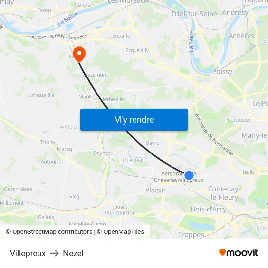 Villepreux to Nezel map