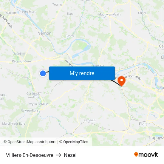 Villiers-En-Desoeuvre to Nezel map