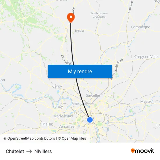 Châtelet to Nivillers map
