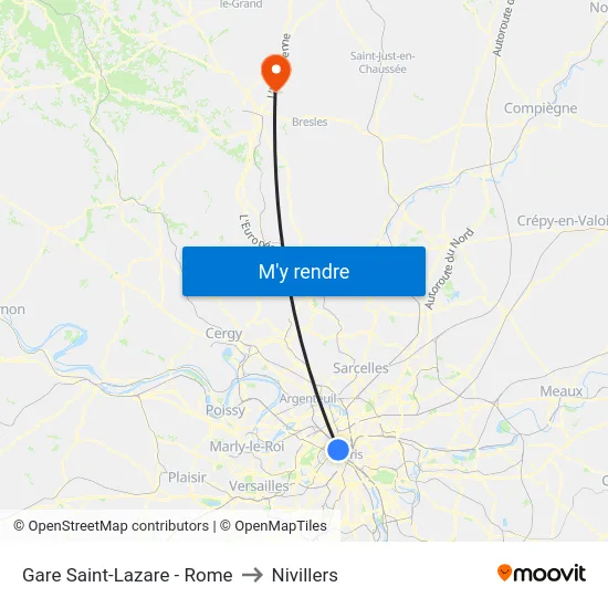 Gare Saint-Lazare - Rome to Nivillers map