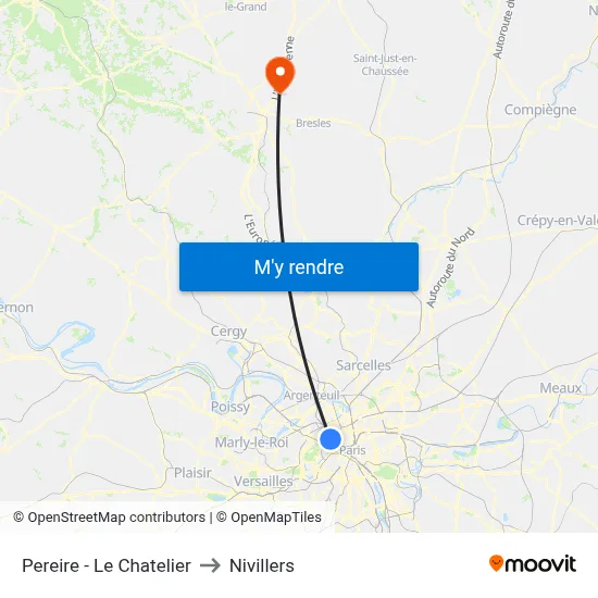 Pereire - Le Chatelier to Nivillers map