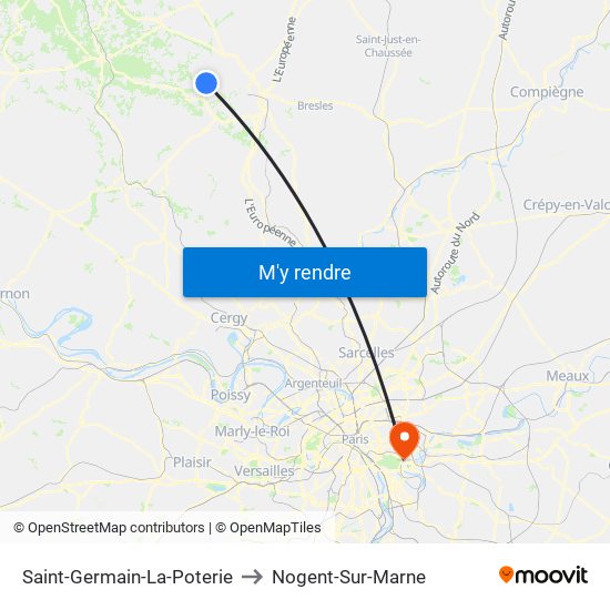 Saint-Germain-La-Poterie to Nogent-Sur-Marne map