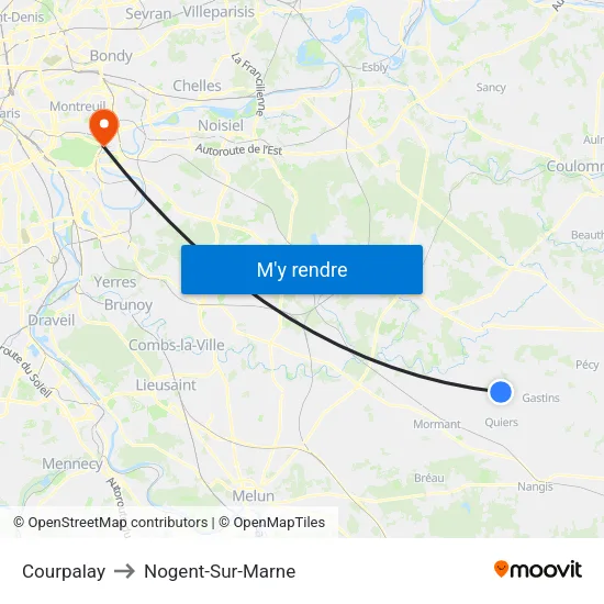 Courpalay to Nogent-Sur-Marne map
