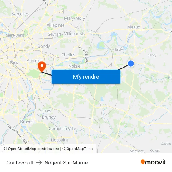 Coutevroult to Nogent-Sur-Marne map