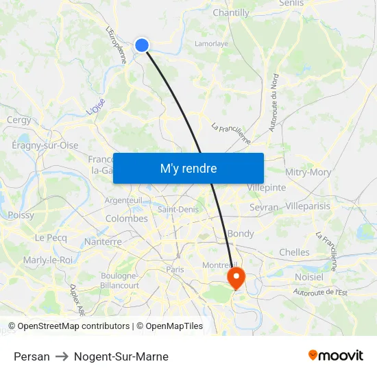 Persan to Nogent-Sur-Marne map