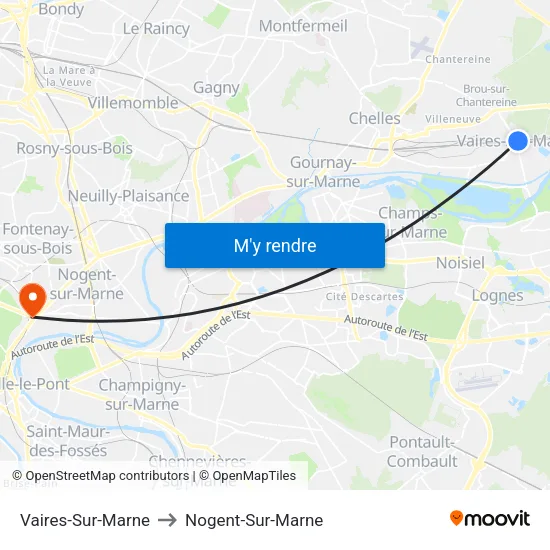 Vaires-Sur-Marne to Nogent-Sur-Marne map