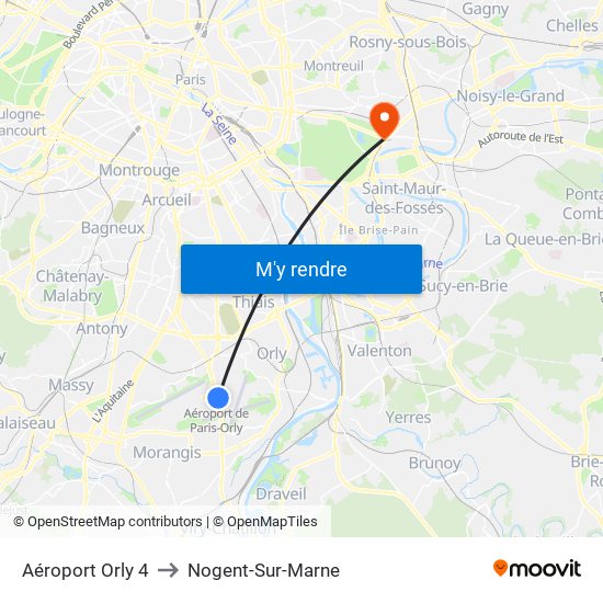 Aéroport Orly 4 to Nogent-Sur-Marne map