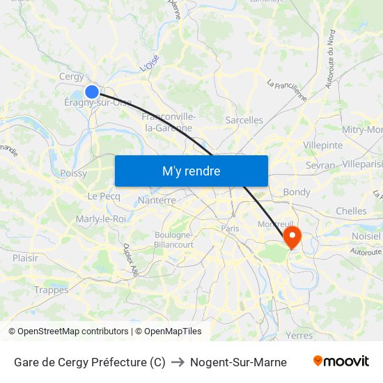 Gare de Cergy Préfecture (C) to Nogent-Sur-Marne map