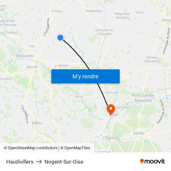 Haudivillers to Nogent-Sur-Oise map