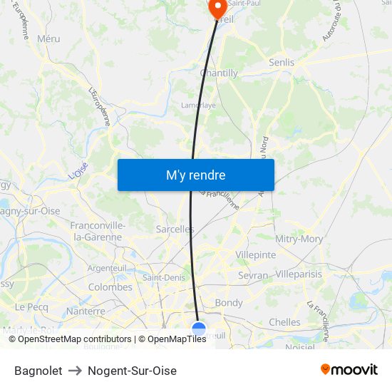 Bagnolet to Nogent-Sur-Oise map
