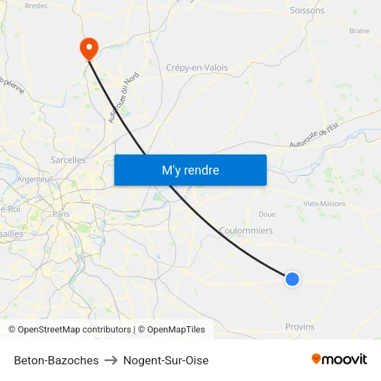 Beton-Bazoches to Nogent-Sur-Oise map