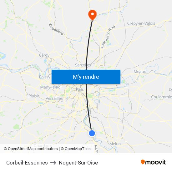 Corbeil-Essonnes to Nogent-Sur-Oise map