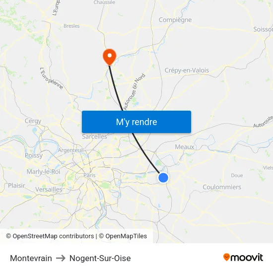 Montevrain to Nogent-Sur-Oise map