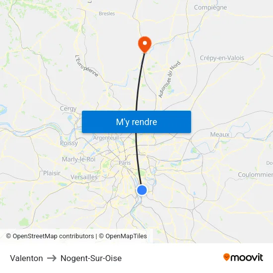 Valenton to Nogent-Sur-Oise map
