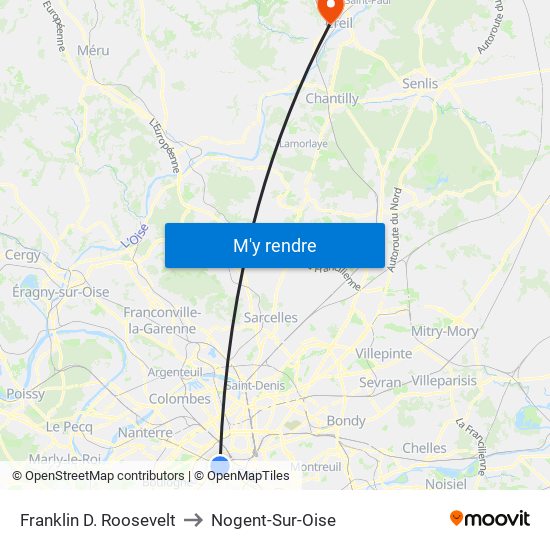 Franklin D. Roosevelt to Nogent-Sur-Oise map