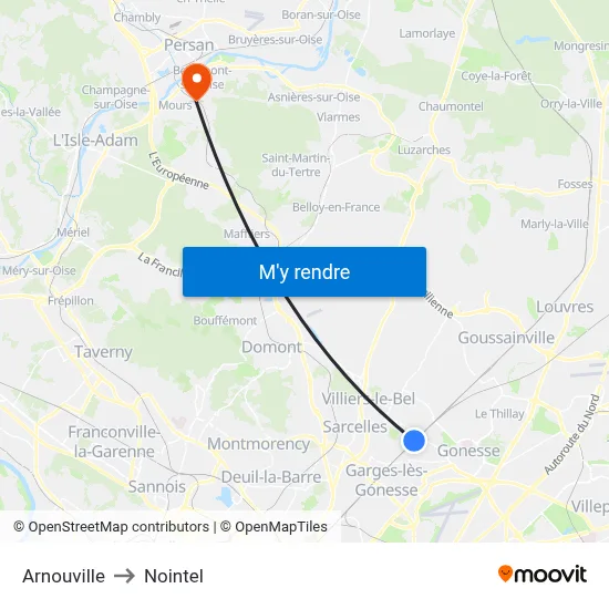 Arnouville to Nointel map