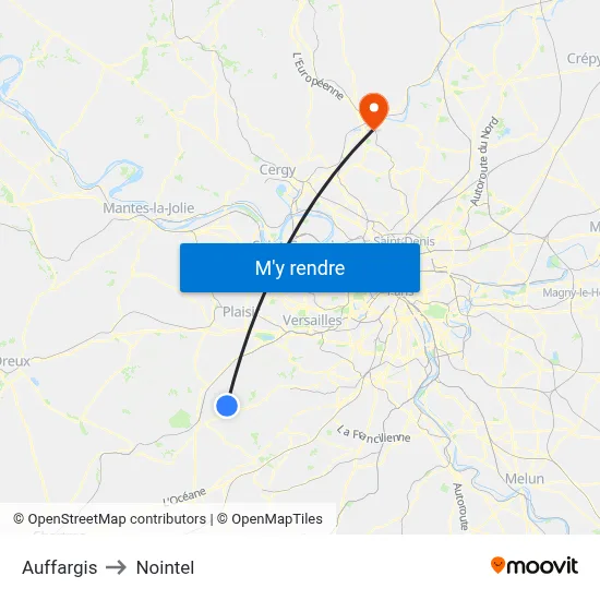 Auffargis to Nointel map