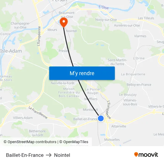 Baillet-En-France to Nointel map