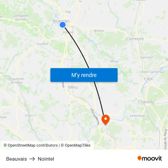 Beauvais to Nointel map