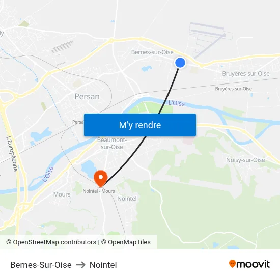 Bernes-Sur-Oise to Nointel map