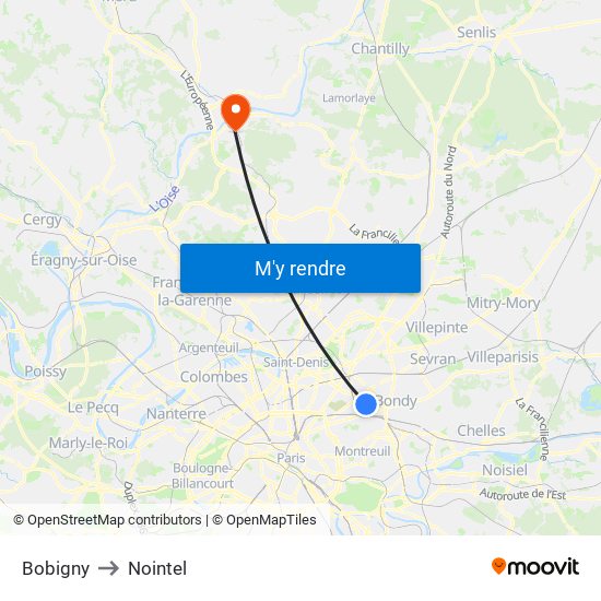 Bobigny to Nointel map