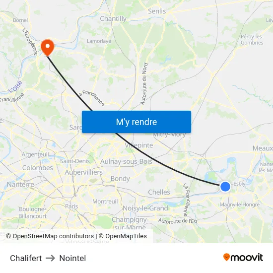 Chalifert to Nointel map