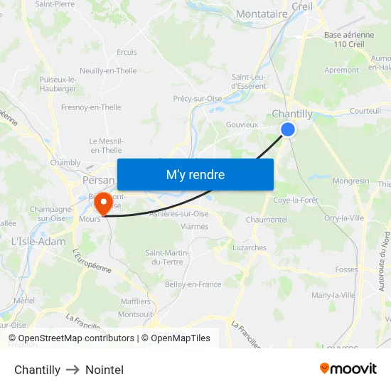 Chantilly to Nointel map