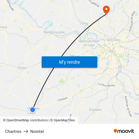 Chartres to Nointel map