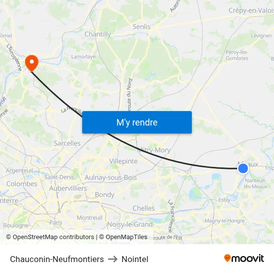 Chauconin-Neufmontiers to Nointel map