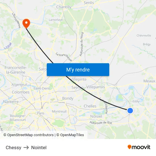 Chessy to Nointel map