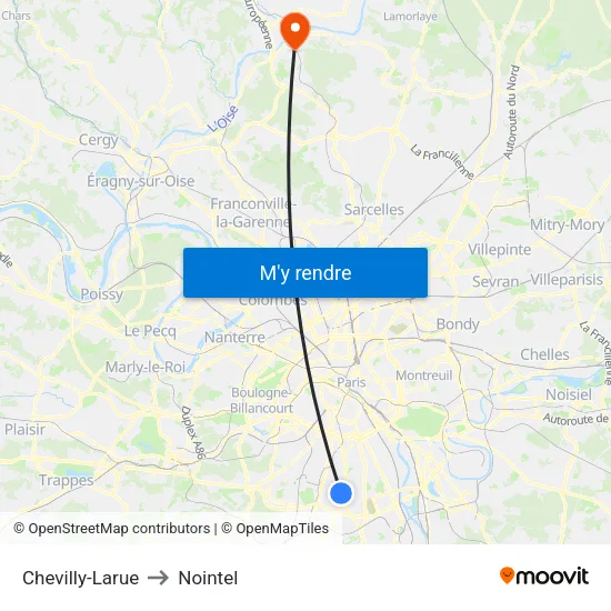 Chevilly-Larue to Nointel map