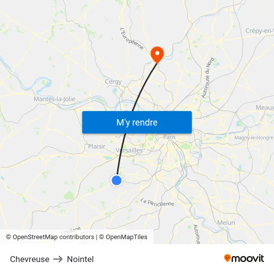 Chevreuse to Nointel map