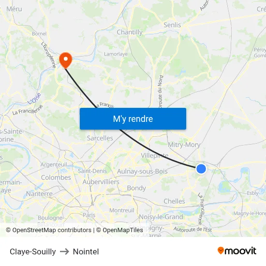 Claye-Souilly to Nointel map