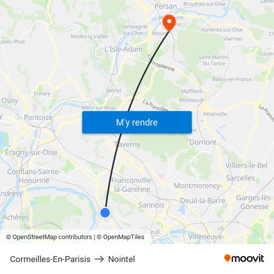 Cormeilles-En-Parisis to Nointel map