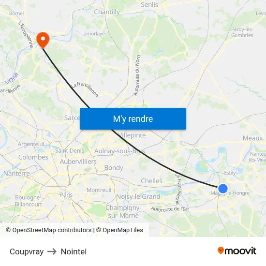 Coupvray to Nointel map