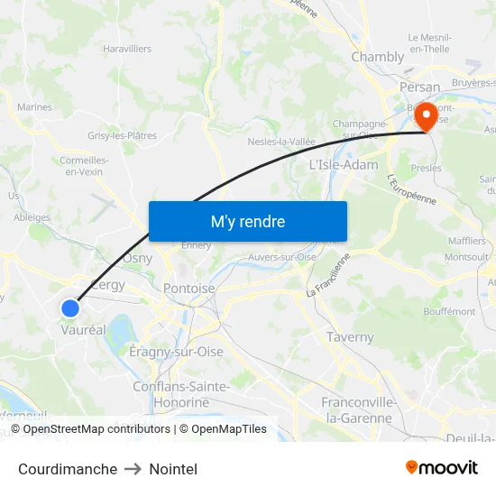 Courdimanche to Nointel map