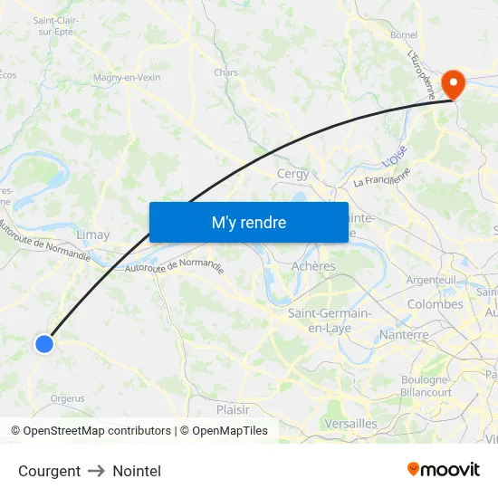 Courgent to Nointel map
